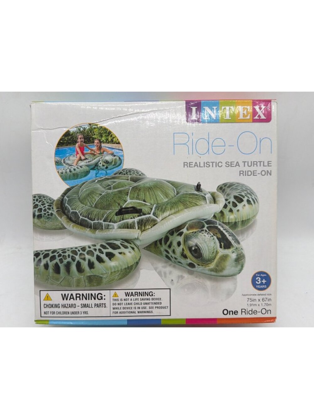Intex Realistic Sea Turtle Pool Ride-On Float For Ages 3+ - 75"x67"